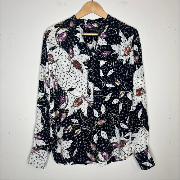 Isabel Marant Black White Purple Half Button Down Chest Pocket Silk Blouse Sz 40 - Picture 11 of 11